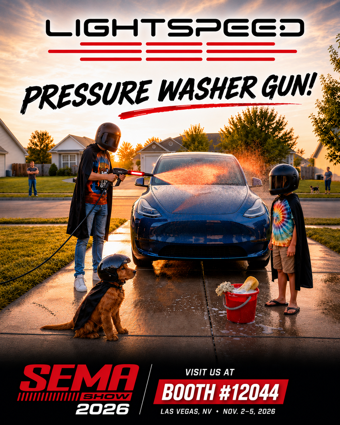 Lightspeed Blaster SEMA Show 2026 poster featuring Booth 12044